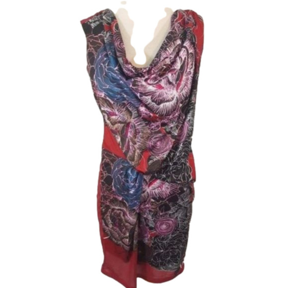 𝅺desigual Red Floral Twist Knot Dress M - Picture 1 of 6